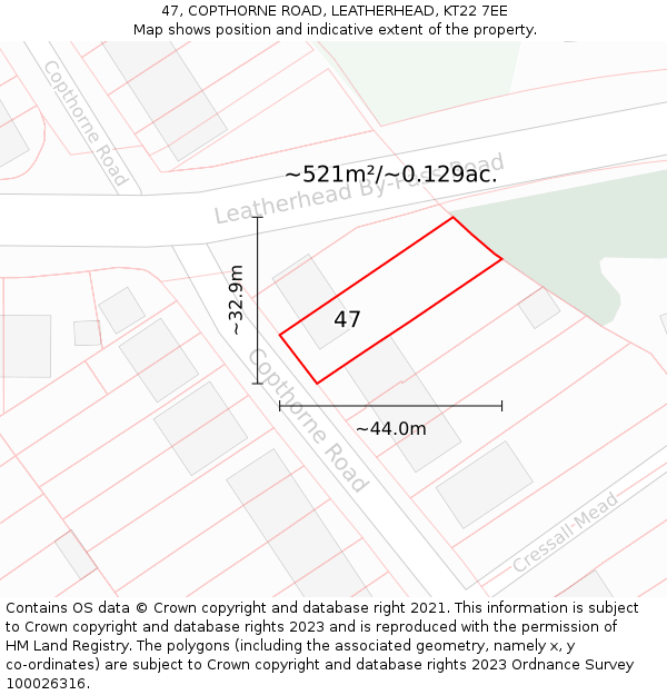 47, COPTHORNE ROAD, LEATHERHEAD, KT22 7EE: Plot and title map