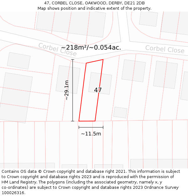 47, CORBEL CLOSE, OAKWOOD, DERBY, DE21 2DB: Plot and title map