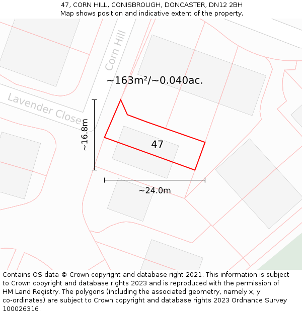 47, CORN HILL, CONISBROUGH, DONCASTER, DN12 2BH: Plot and title map