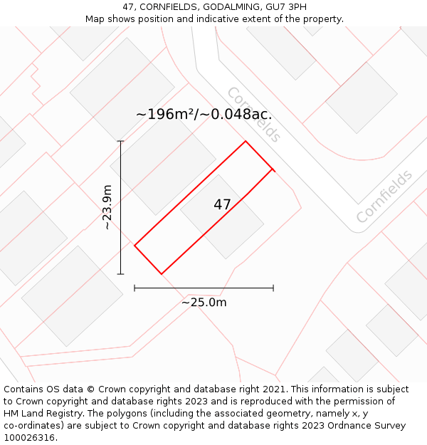 47, CORNFIELDS, GODALMING, GU7 3PH: Plot and title map
