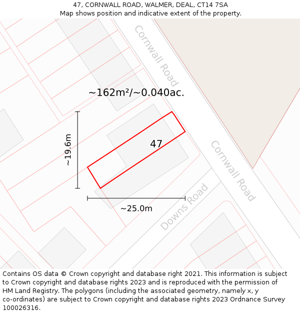 47, CORNWALL ROAD, WALMER, DEAL, CT14 7SA: Plot and title map