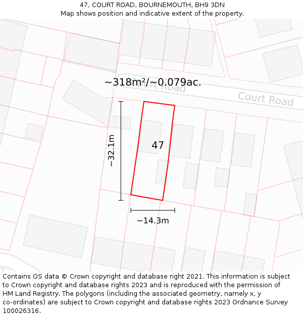 47, COURT ROAD, BOURNEMOUTH, BH9 3DN: Plot and title map