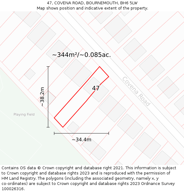 47, COVENA ROAD, BOURNEMOUTH, BH6 5LW: Plot and title map