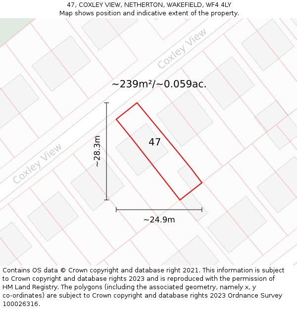 47, COXLEY VIEW, NETHERTON, WAKEFIELD, WF4 4LY: Plot and title map