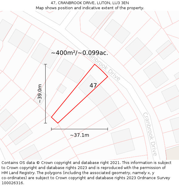 47, CRANBROOK DRIVE, LUTON, LU3 3EN: Plot and title map