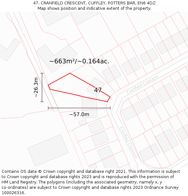 47, CRANFIELD CRESCENT, CUFFLEY, POTTERS BAR, EN6 4DZ: Plot and title map