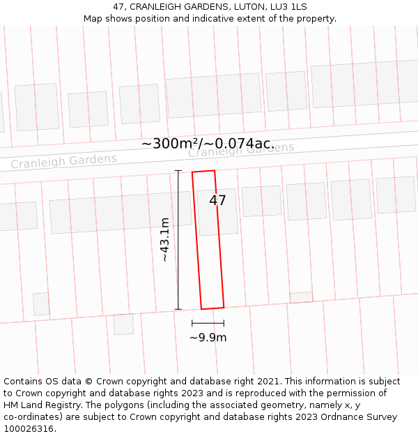 47, CRANLEIGH GARDENS, LUTON, LU3 1LS: Plot and title map