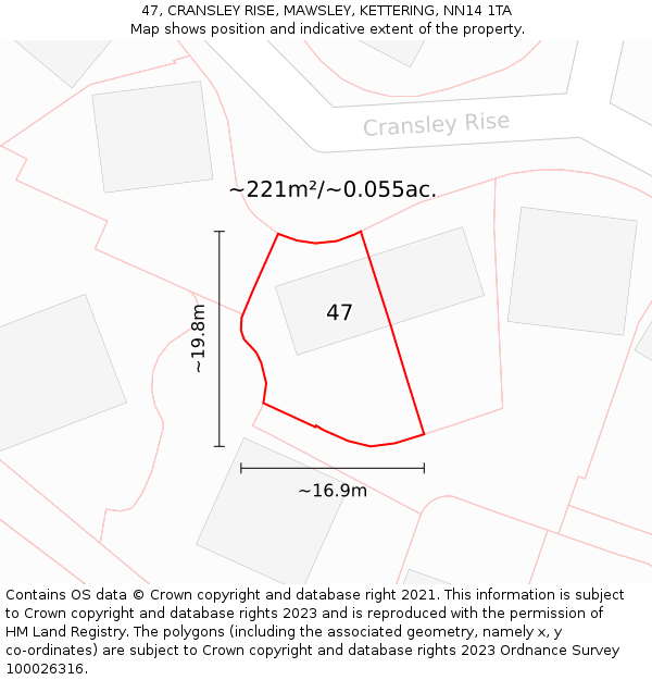 47, CRANSLEY RISE, MAWSLEY, KETTERING, NN14 1TA: Plot and title map
