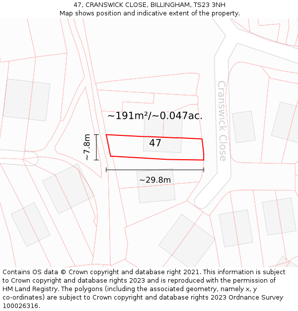 47, CRANSWICK CLOSE, BILLINGHAM, TS23 3NH: Plot and title map