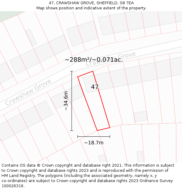 47, CRAWSHAW GROVE, SHEFFIELD, S8 7EA: Plot and title map