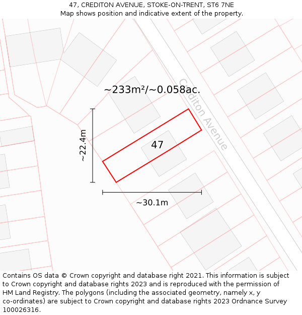 47, CREDITON AVENUE, STOKE-ON-TRENT, ST6 7NE: Plot and title map