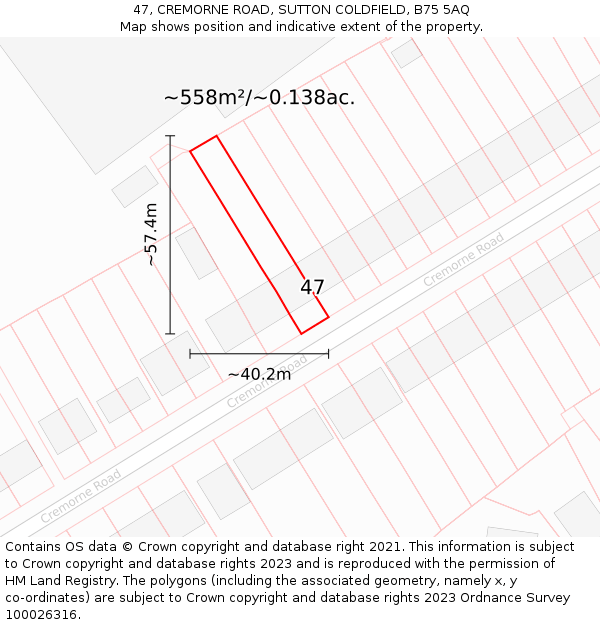 47, CREMORNE ROAD, SUTTON COLDFIELD, B75 5AQ: Plot and title map