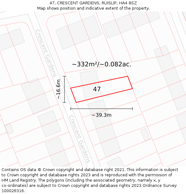 47, CRESCENT GARDENS, RUISLIP, HA4 8SZ: Plot and title map