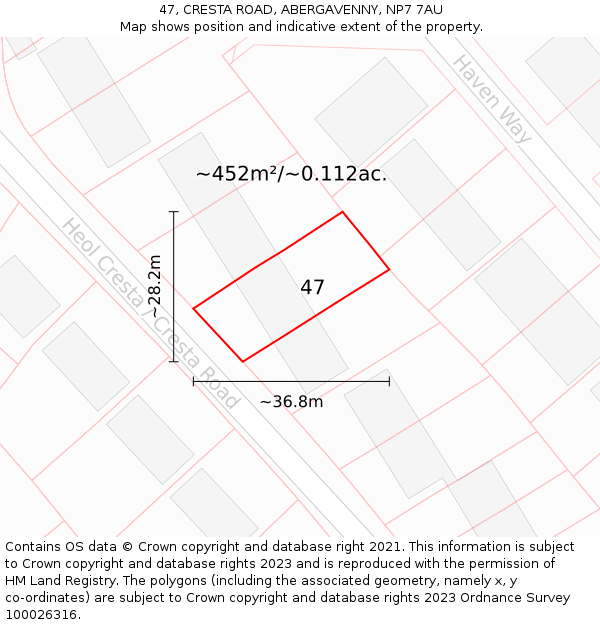 47, CRESTA ROAD, ABERGAVENNY, NP7 7AU: Plot and title map