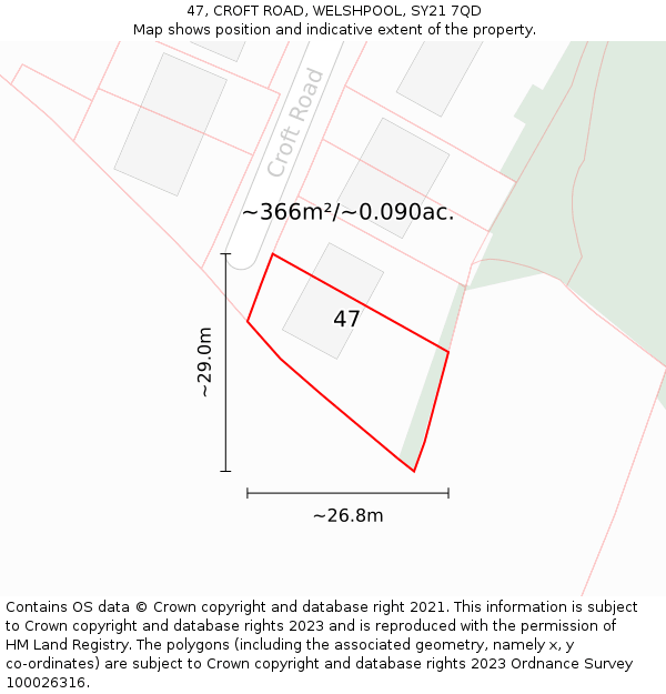47, CROFT ROAD, WELSHPOOL, SY21 7QD: Plot and title map