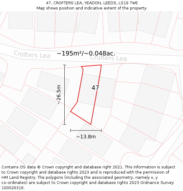 47, CROFTERS LEA, YEADON, LEEDS, LS19 7WE: Plot and title map