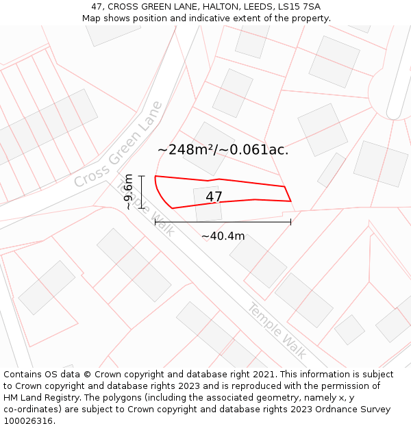47, CROSS GREEN LANE, HALTON, LEEDS, LS15 7SA: Plot and title map