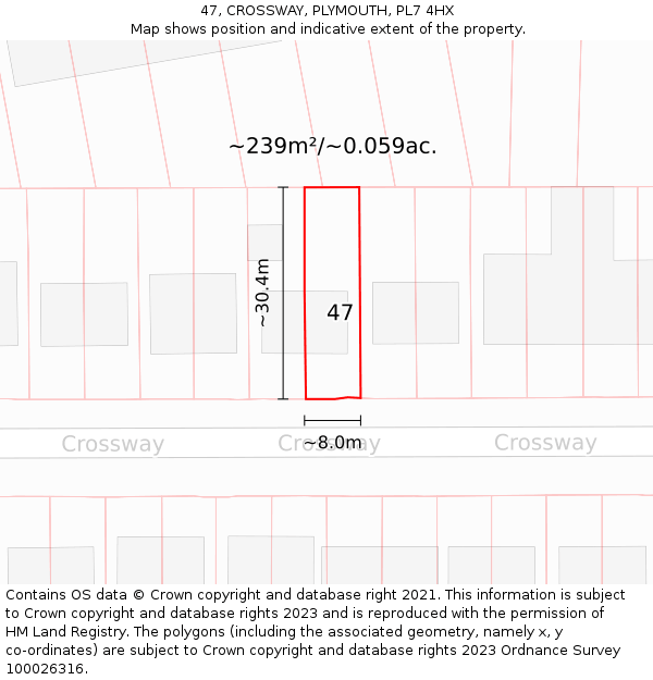 47, CROSSWAY, PLYMOUTH, PL7 4HX: Plot and title map