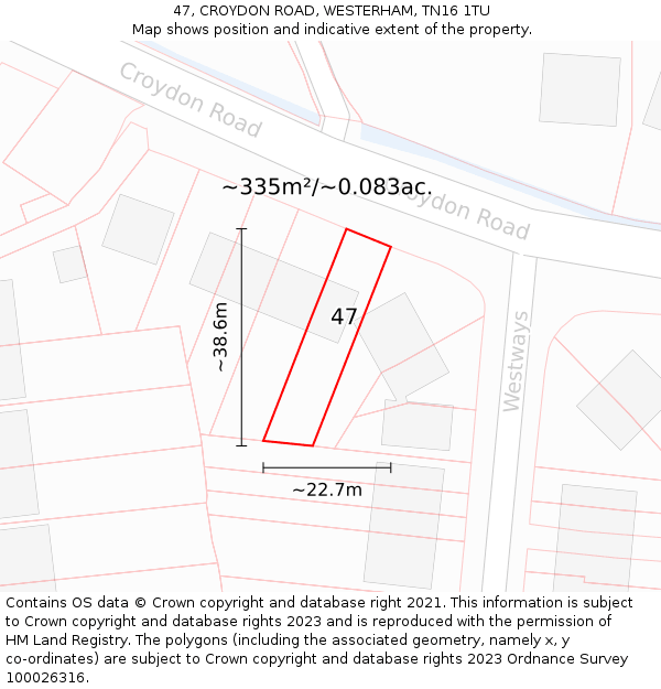 47, CROYDON ROAD, WESTERHAM, TN16 1TU: Plot and title map