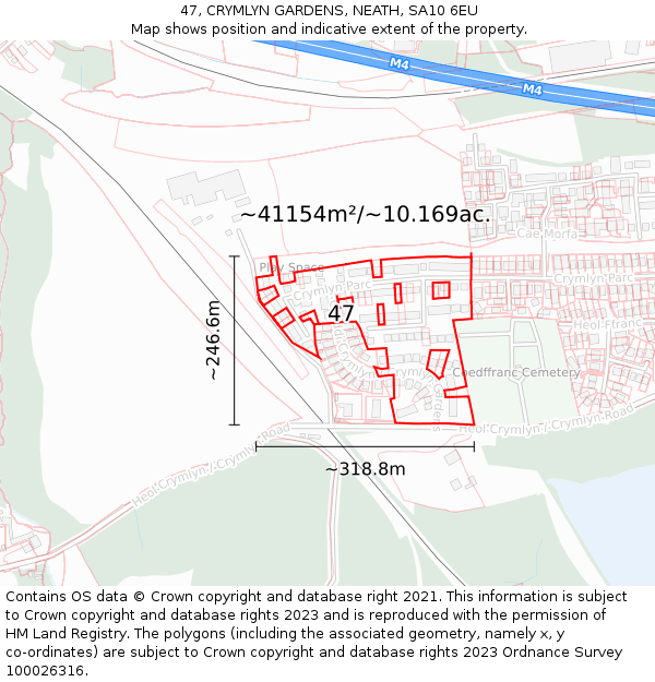 47, CRYMLYN GARDENS, NEATH, SA10 6EU: Plot and title map