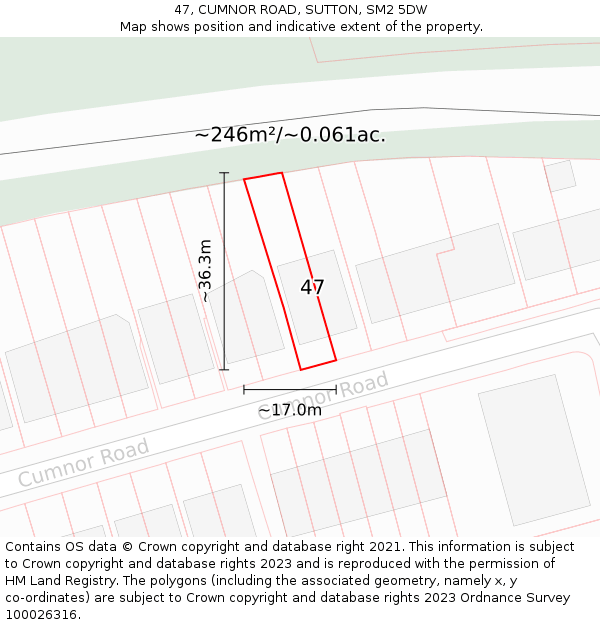 47, CUMNOR ROAD, SUTTON, SM2 5DW: Plot and title map