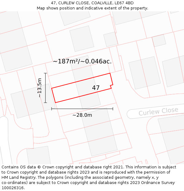 47, CURLEW CLOSE, COALVILLE, LE67 4BD: Plot and title map