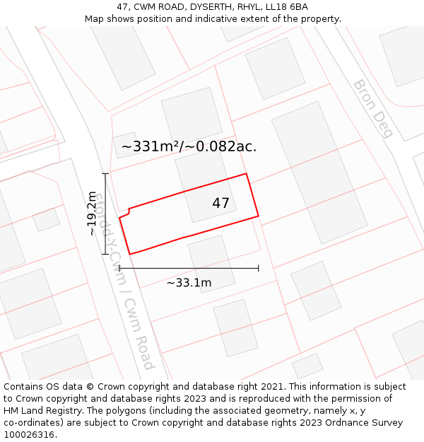 47, CWM ROAD, DYSERTH, RHYL, LL18 6BA: Plot and title map