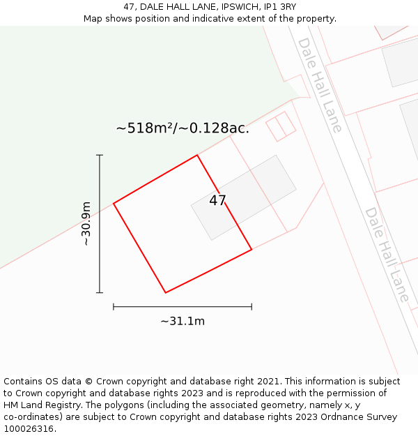 47, DALE HALL LANE, IPSWICH, IP1 3RY: Plot and title map