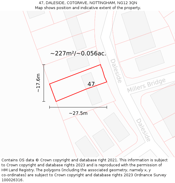47, DALESIDE, COTGRAVE, NOTTINGHAM, NG12 3QN: Plot and title map