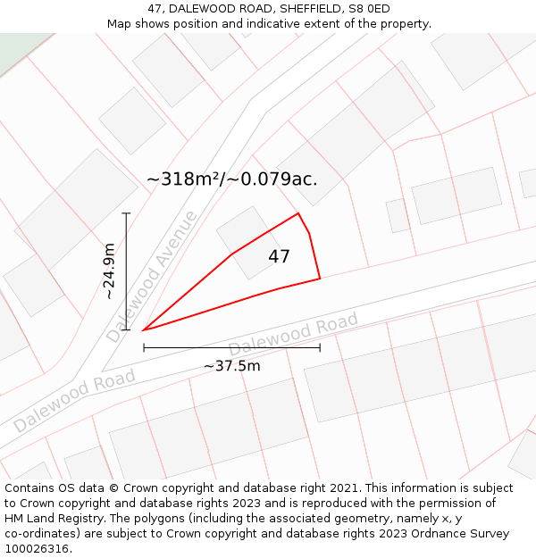 47, DALEWOOD ROAD, SHEFFIELD, S8 0ED: Plot and title map