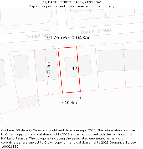 47, DANIEL STREET, BARRY, CF63 1QW: Plot and title map