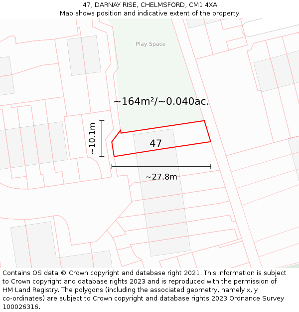 47, DARNAY RISE, CHELMSFORD, CM1 4XA: Plot and title map
