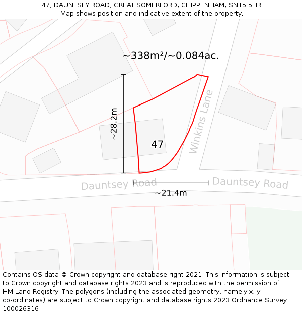 47, DAUNTSEY ROAD, GREAT SOMERFORD, CHIPPENHAM, SN15 5HR: Plot and title map