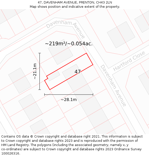 47, DAVENHAM AVENUE, PRENTON, CH43 2LN: Plot and title map