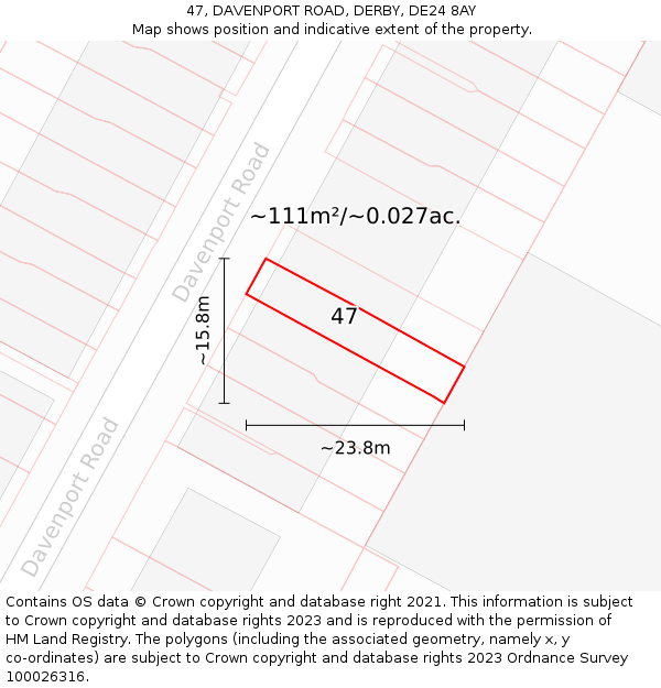 47, DAVENPORT ROAD, DERBY, DE24 8AY: Plot and title map