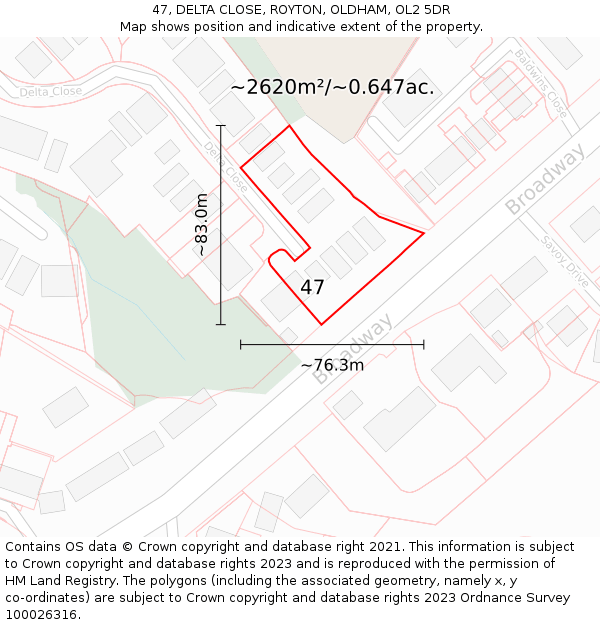 47, DELTA CLOSE, ROYTON, OLDHAM, OL2 5DR: Plot and title map