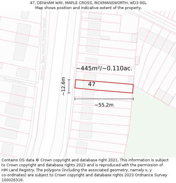47, DENHAM WAY, MAPLE CROSS, RICKMANSWORTH, WD3 9SL: Plot and title map