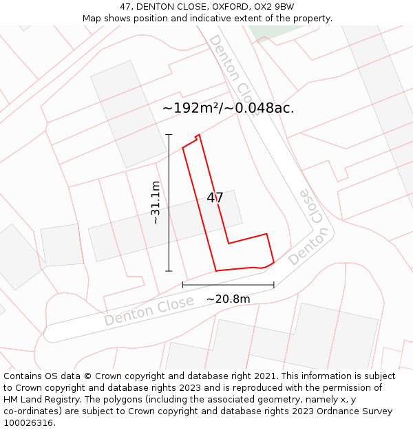 47, DENTON CLOSE, OXFORD, OX2 9BW: Plot and title map