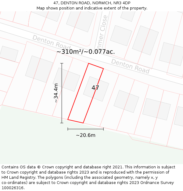 47, DENTON ROAD, NORWICH, NR3 4DP: Plot and title map