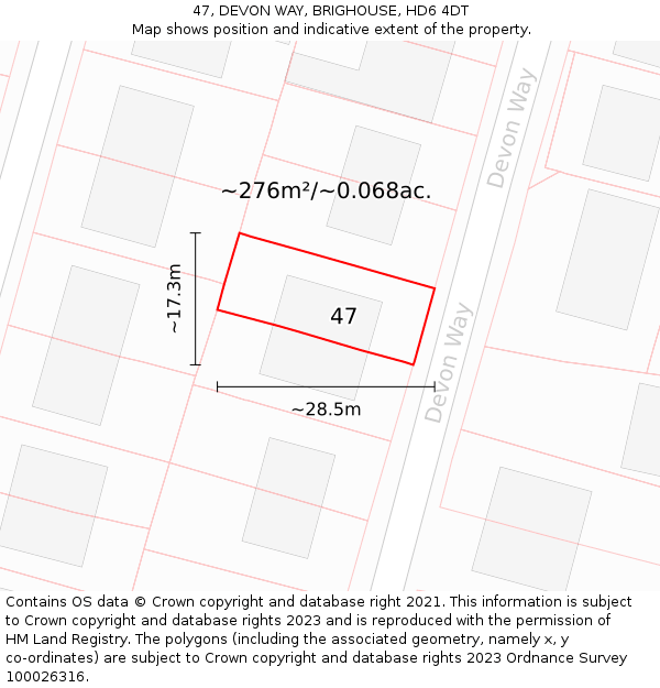 47, DEVON WAY, BRIGHOUSE, HD6 4DT: Plot and title map