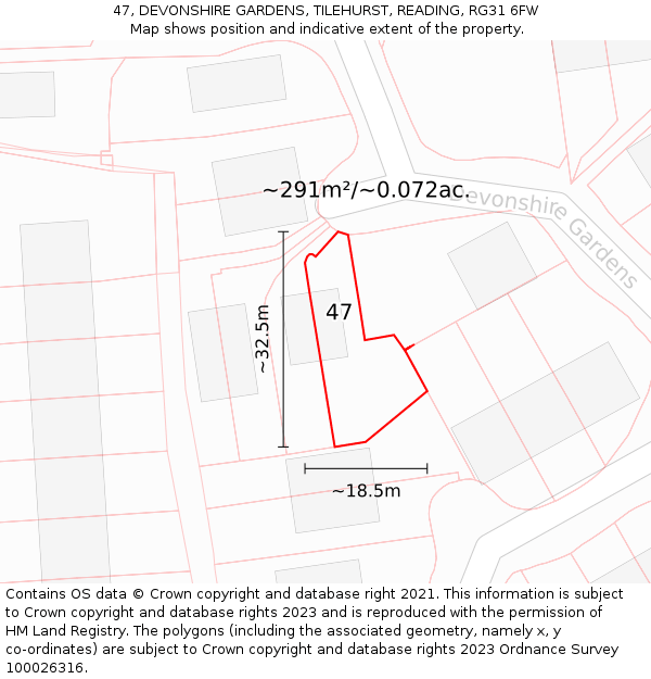 47, DEVONSHIRE GARDENS, TILEHURST, READING, RG31 6FW: Plot and title map