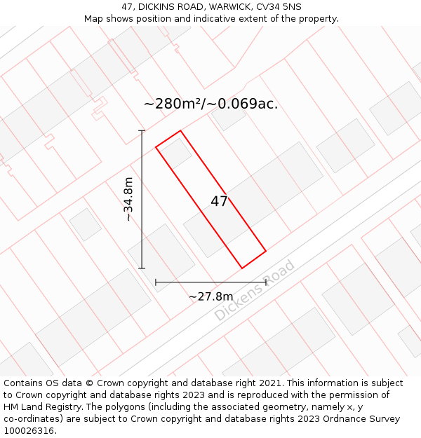 47, DICKINS ROAD, WARWICK, CV34 5NS: Plot and title map