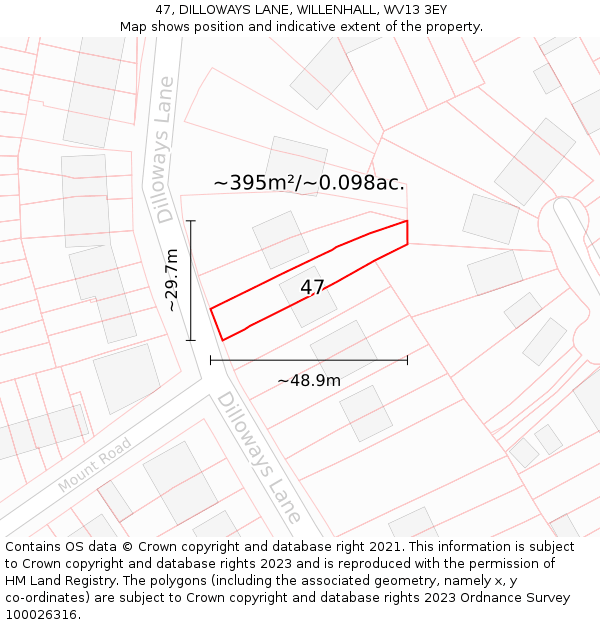 47, DILLOWAYS LANE, WILLENHALL, WV13 3EY: Plot and title map