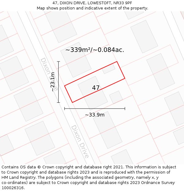 47, DIXON DRIVE, LOWESTOFT, NR33 9PF: Plot and title map