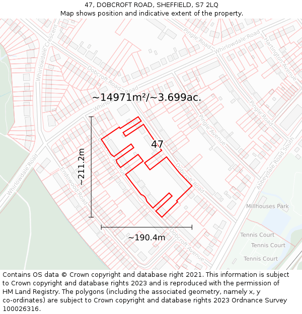 47, DOBCROFT ROAD, SHEFFIELD, S7 2LQ: Plot and title map