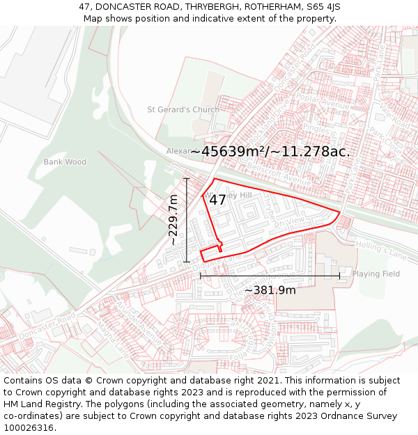 47, DONCASTER ROAD, THRYBERGH, ROTHERHAM, S65 4JS: Plot and title map