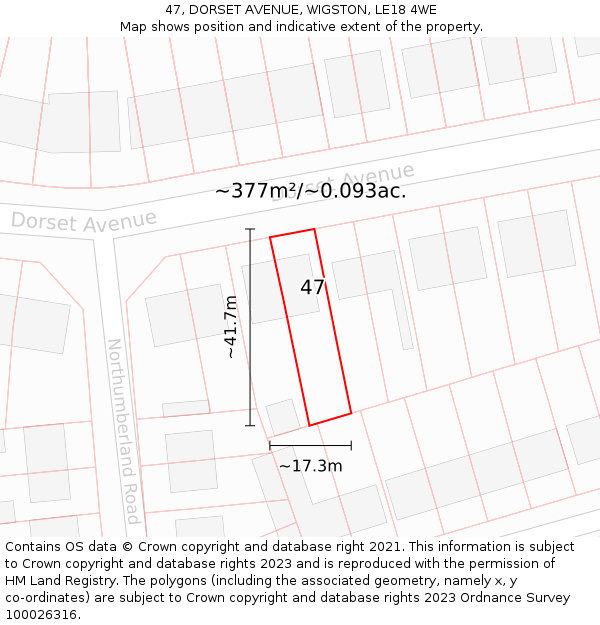 47, DORSET AVENUE, WIGSTON, LE18 4WE: Plot and title map