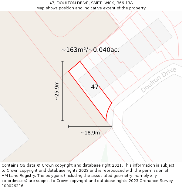 47, DOULTON DRIVE, SMETHWICK, B66 1RA: Plot and title map