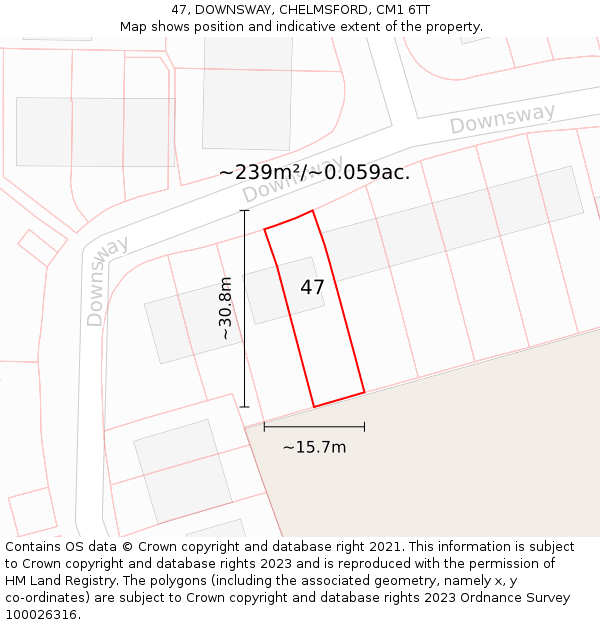 47, DOWNSWAY, CHELMSFORD, CM1 6TT: Plot and title map