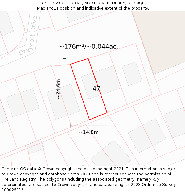 47, DRAYCOTT DRIVE, MICKLEOVER, DERBY, DE3 0QE: Plot and title map